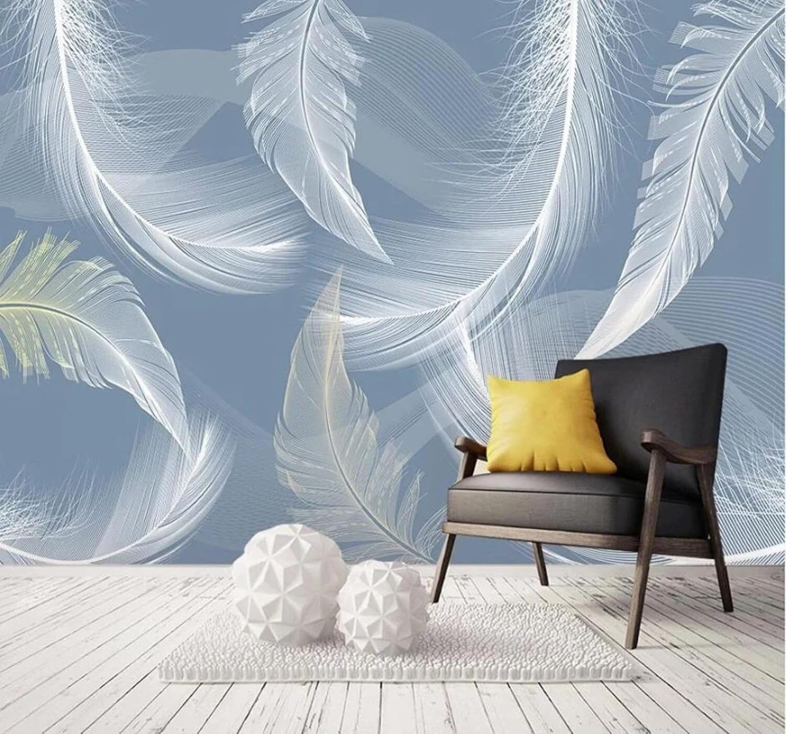 Xlming 250Cm×170Cm(B×H) Minimalist Three Dimensional Hand Painted White Feathers 3D Wallpaper Luxury Home Dining Decor Paste Sofa Living Room The Wall For Bedroom Mural-250Cm×170Cm