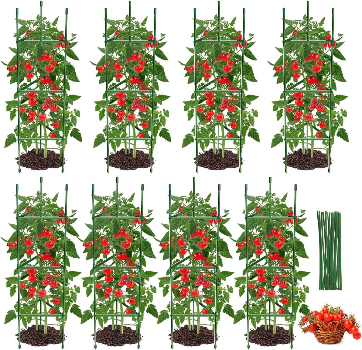 8PCS Tomato Cages for Garden, Tomato Trellis for Raised Garden Bed, 51.2" Tall Cage Plant Support for Pots, Gardening Supplies Trellis for Climbing Plants (8PCS，High: 51.2 Inch)