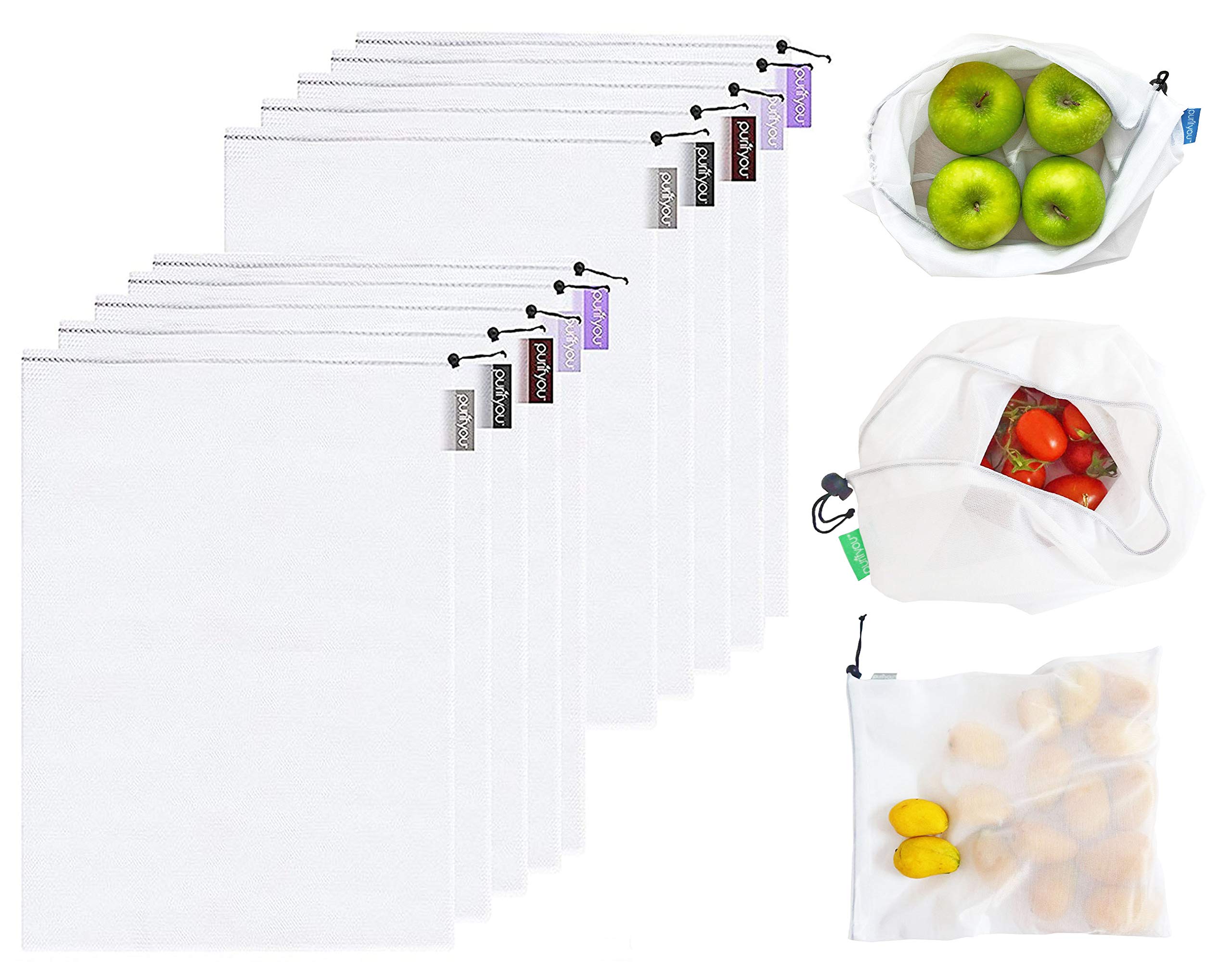 purifyou Set of 10 Reusable Mesh Produce Bags