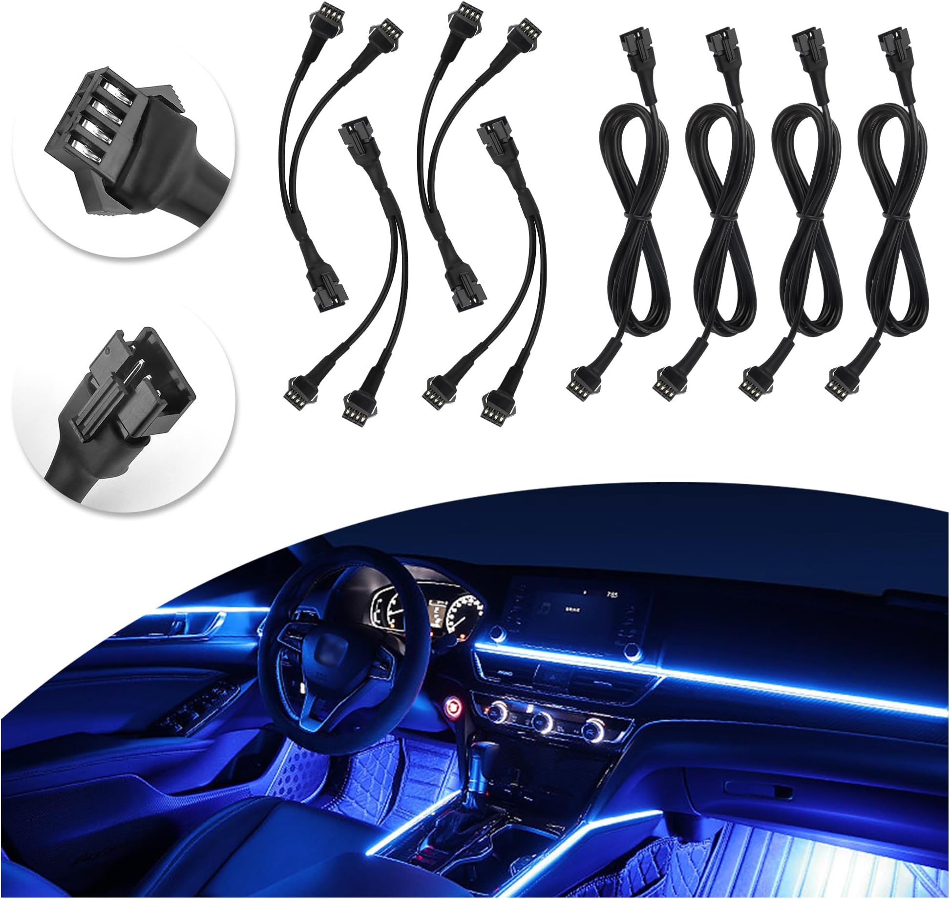 8PCS 4 Pin RGB Extension Cable,Include 4PCS 40" 1-to-1 & 4PCS 5" 1-to-2 LED Extension Cable for LED Rock Lights,Universal Multi-Color Car Accessories Interior for Motorcycle LED Lights (8PCS)