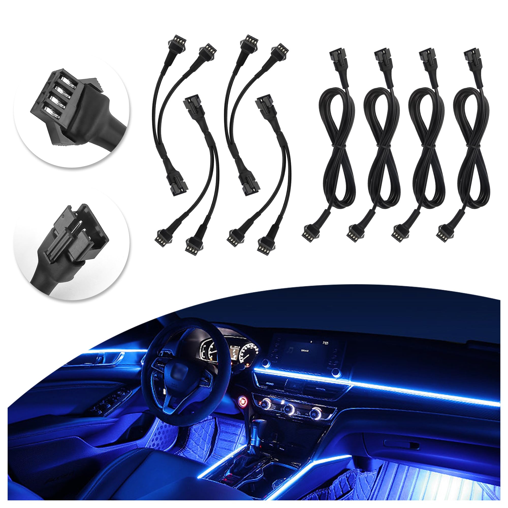 8PCS 4 Pin RGB Extension Cable,Include 4PCS 40" 1-to-1 & 4PCS 5" 1-to-2 LED Extension Cable for LED Rock Lights,Universal Multi-Color Car Accessories Interior for Motorcycle LED Lights (8PCS)