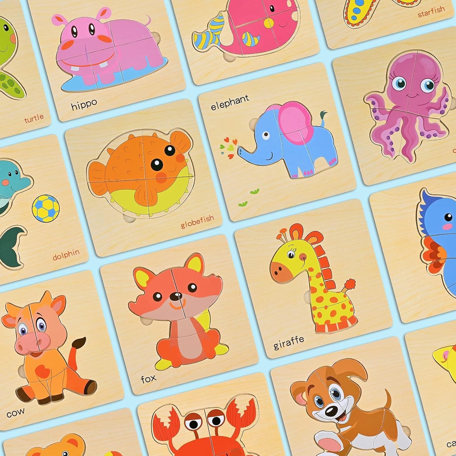 GOLDGE 16 Pezzi Giocattoli Bambini Animali da Puzzle di Legno, Giochi Bambina 1 Anno 2 3 4 Anni Educativo Pattern Blocchi Regalo per Ragazzo Ragazza
