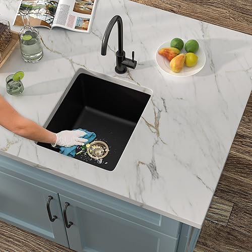 Miniatura 9 de Fulorni - Fregadero de cocina compuesto de granito de 32 pulgadas x 19 pulgadas, estación de trabajo de cuarzo blanco clásico bajo encimera,