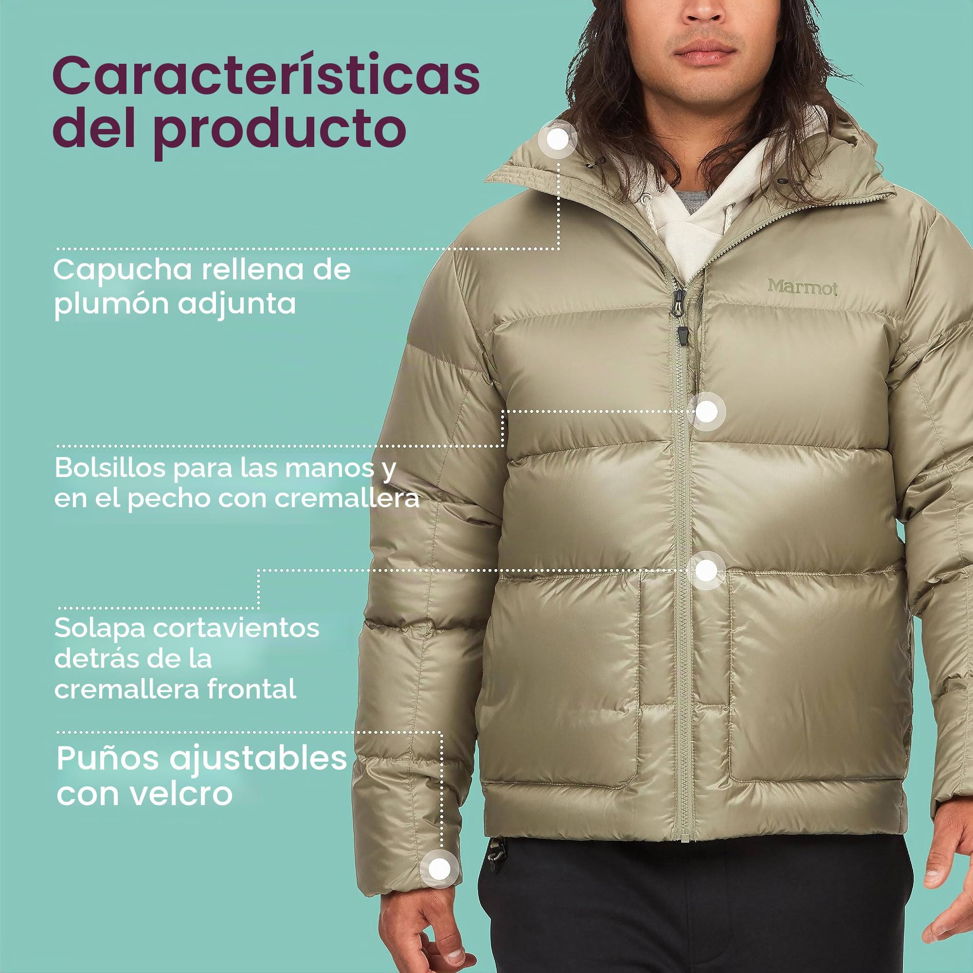 Marmot Guides Down Hoody Lightweight down jacket, warm winter puffy, water-repellent quilted coat, windproof functional jacket, packable outdoor jacket with hood Hombre (Pack de 1)