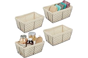 mDesign Fabric Bins - 4 Pack Storage Basket Metal Farmhouse