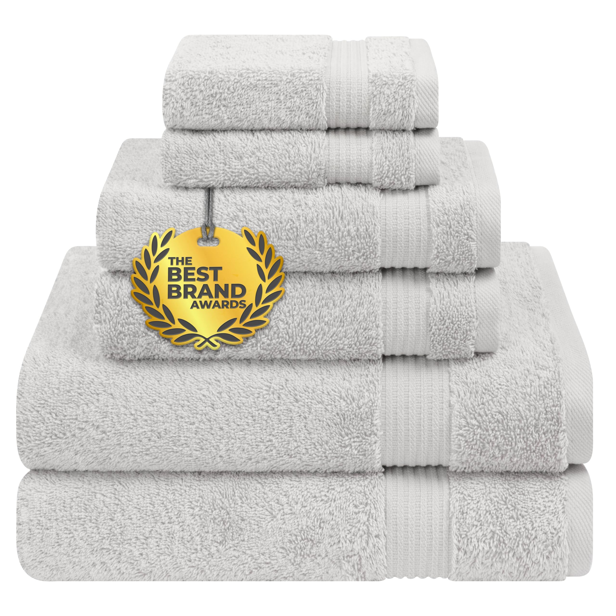 Cotton Paradise 6 Piece Towel Set 100% Cotton Soft Absorbent Turkish Towels for Bathroom 2 Bath Towels 2 Hand Towels 2 Washcloth Silver Gray Towel Set