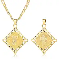 LETFLY Initial Necklaces for Women Men, 18K Gold Plated Letter Cross Pendant Necklace Alphabets A-Z Figaro Chain Jewelry Gifts