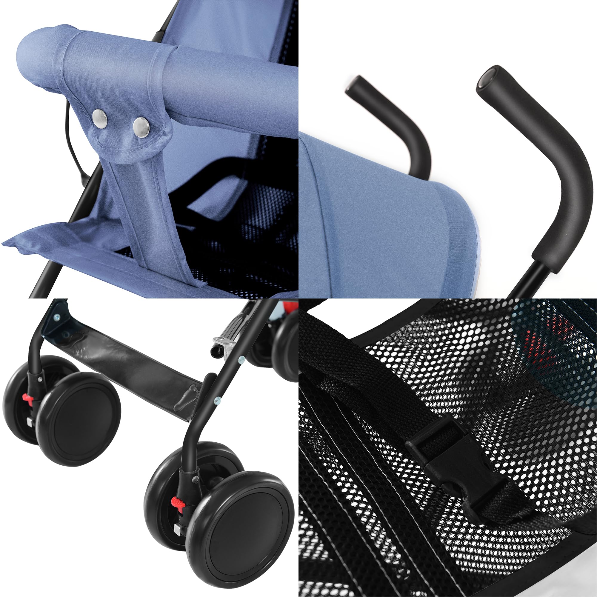 Poussette Canne Compacte et Pliable avec Tapis Cool Poussette de Voyage Pliable Poussettes Compacte Bébé 6 Mois à 4 Ans, Jusqu'à 25 kg (Bleu)