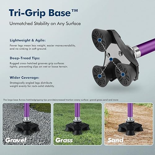 Miniatura 4 de KINGGEAR Walking Cane for Women & Men, Adjustable Lightweight LED Walking Stick with Autonomous Standing, Large Sturdy 360 Swivel Base Crutches Cane