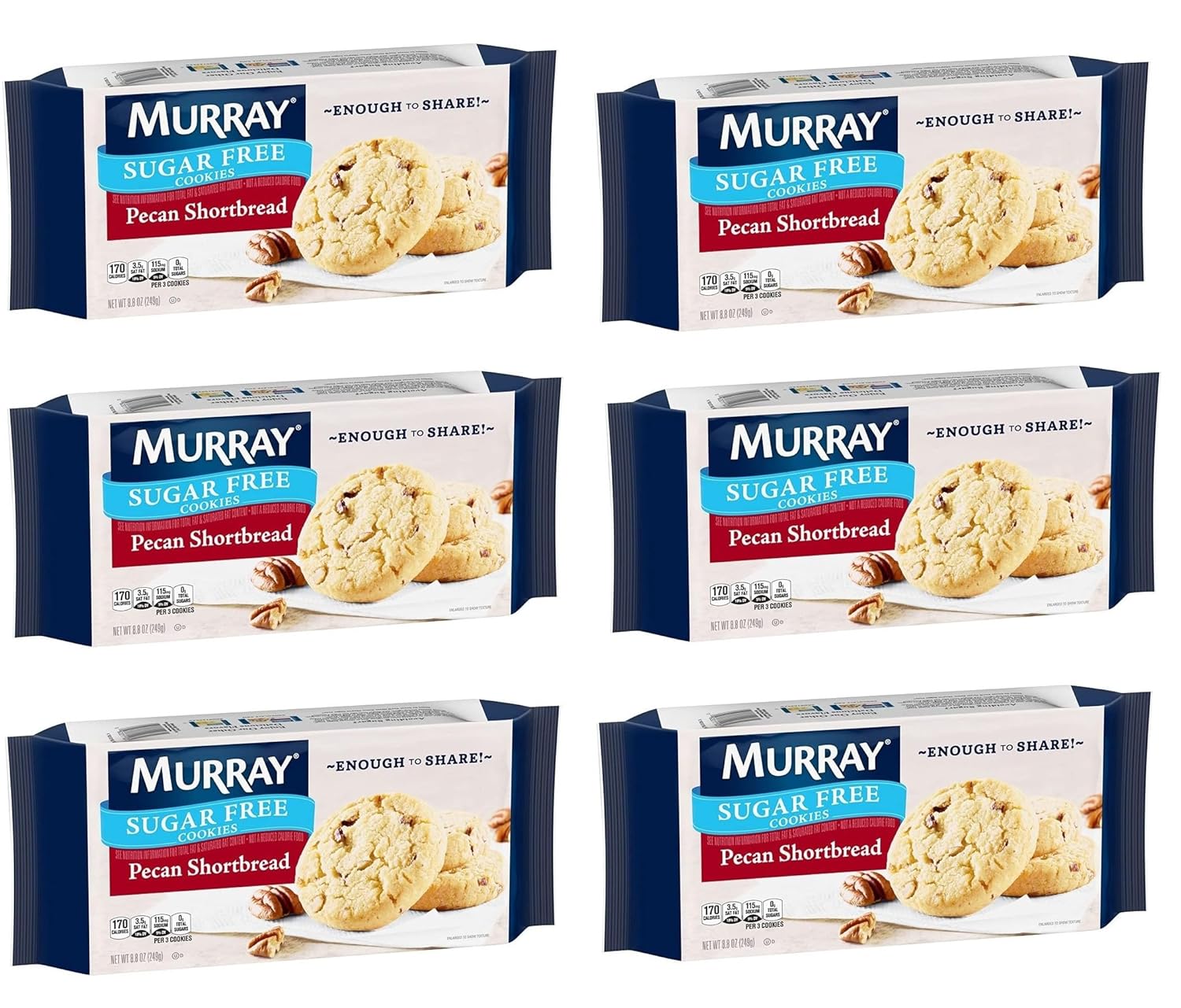 Sugar Free Cookies byMurray- Pecan Shortbread - 8.8 Oz Tray - Pack of 6