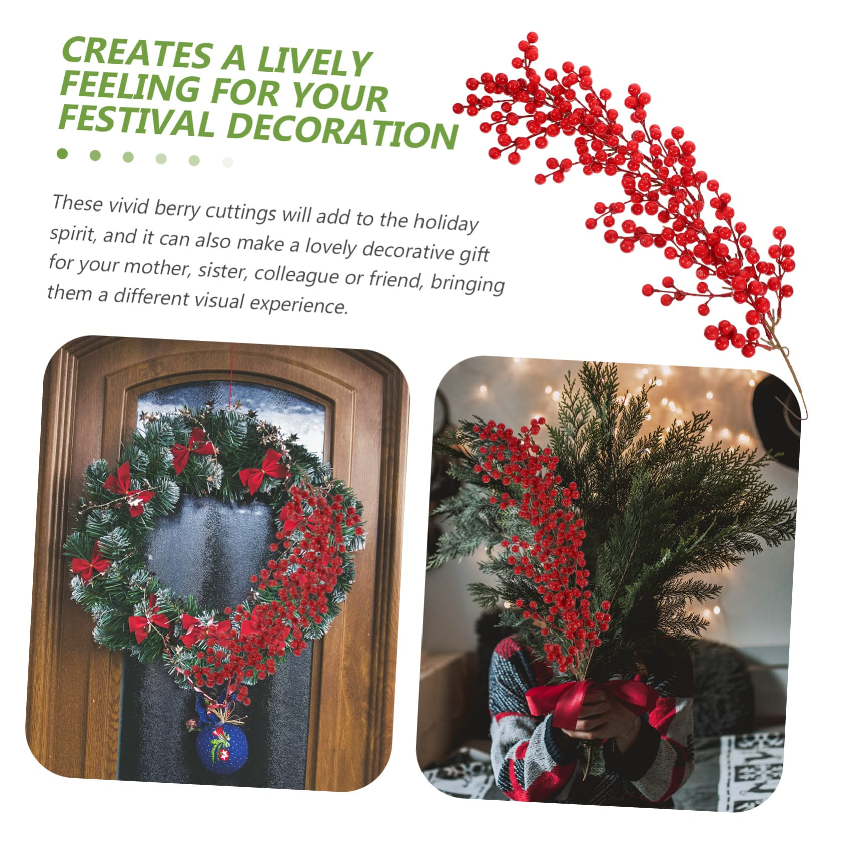 DECHOUS 2pezzi Bacche Natalizie Artificiali Per Decorazioni Ramo Di Bacche Per Ghirlande e Addobbi Di Natale e Riutilizzabili Naturali e Texture Realistiche Per Decorare Casa e Portico