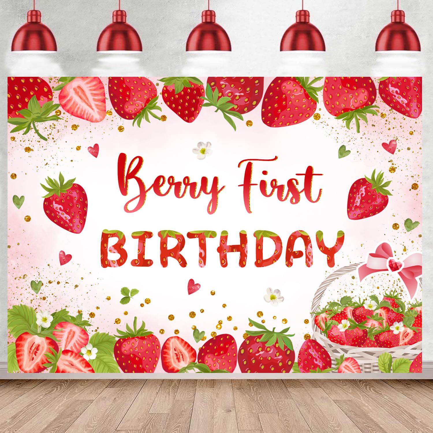 Withu Strawberry First Birthday Backdrop for Girls Watercolor Red Pink Berry Princess 1st Theme One Birthday Party Decorations Banner Photography