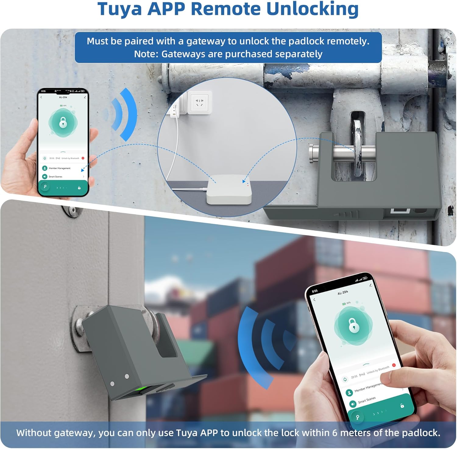 Smart Fingerprint Lock with Tuya APP Control & Padlock with Key, Heavy Duty Anti-Theft Gate Lock for Homeowners, Warehouse Managers, Containers, Gates, Lockers, Sheds & Doors