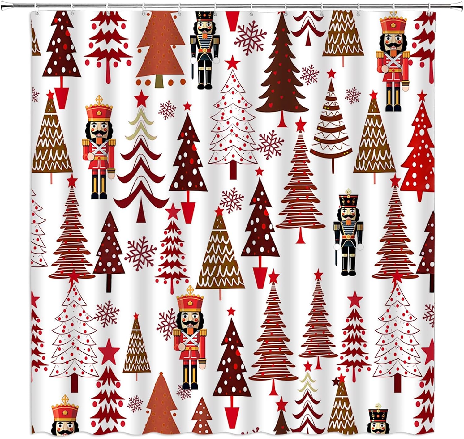 Christmas Extra Long Shower Curtain Red Brown Xmas Tree Snowflake Winter Holiday Cartoon Fabic with Hooks for Bathroom Decor,70x78 Inch