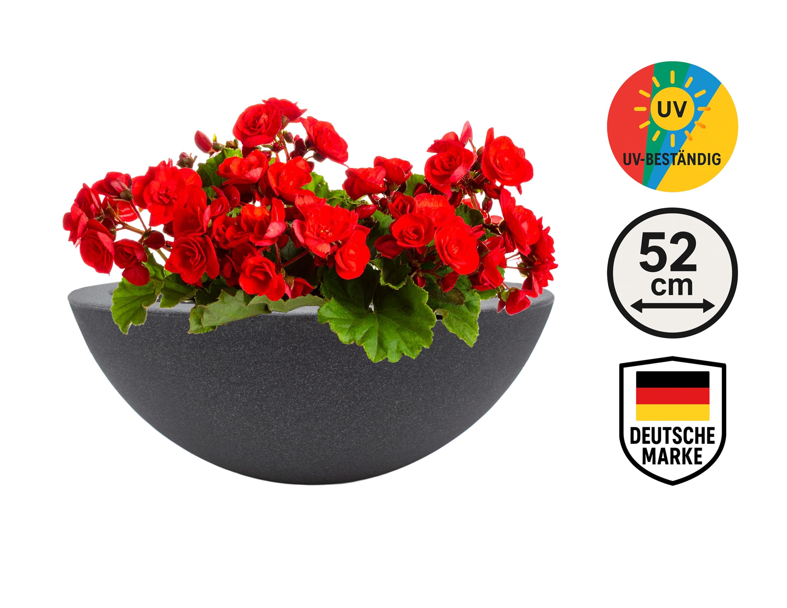 XXL Pflanzschale Anthrazit Ø 52cm Höhe ca. 20 cm - Pflanzkübel Pflanztopf - Brunnenschale für Miniteich - Kunststoff mit Stein-Optik - Abfluss möglich - Blumentopf Grabschale