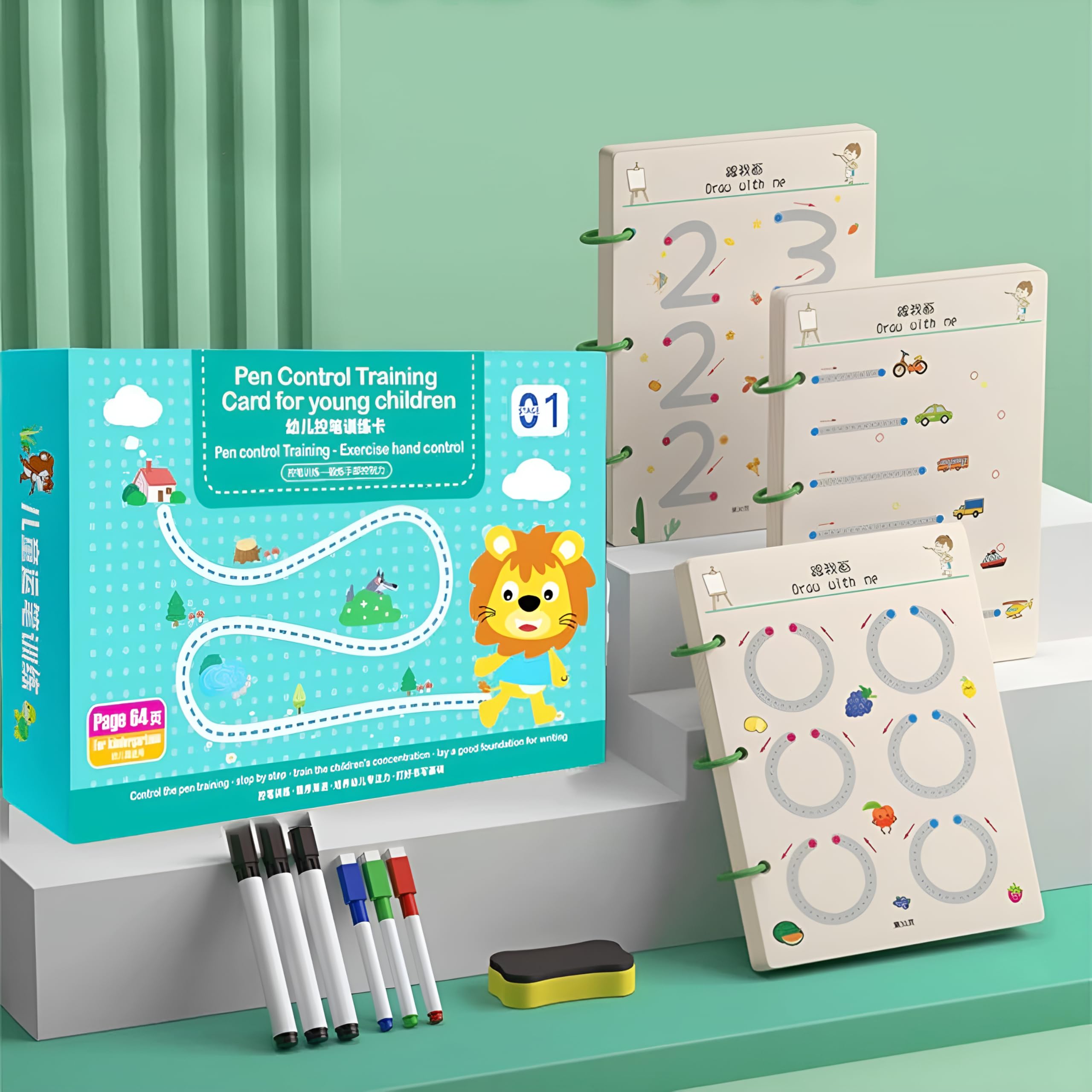 Fennec Mart Magical Tracing Workbook Set 64 Pages Alphabet & Number Writing Practice Book for Kids Reusable Handwriting Pen Control Training for Preschool Learning-image-13