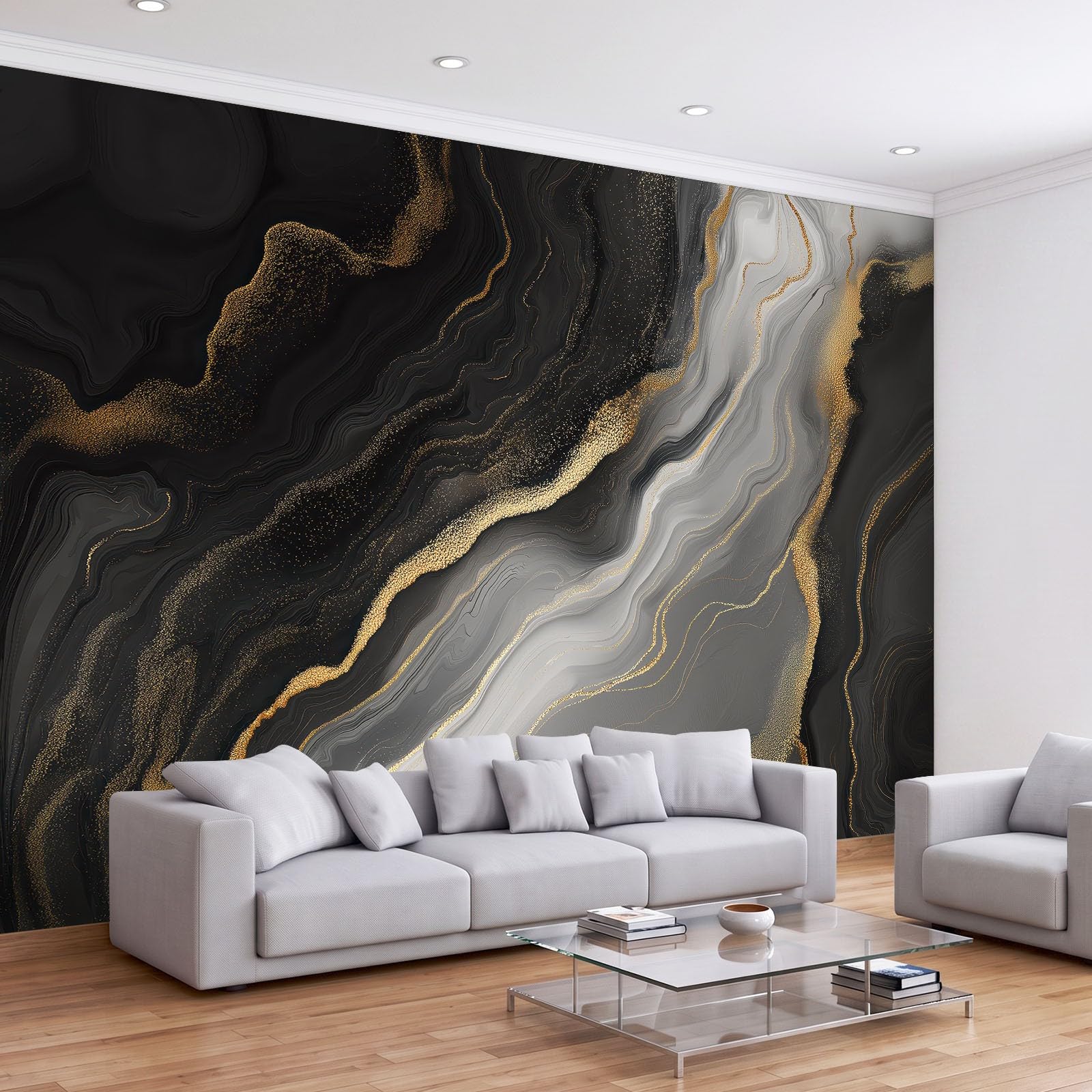 Générique 400 x 280 cm Panoramiczna tapeta abstrakcyjna tekstura 3D złoty marmur design, dekoracja ścienna do zdjęć, tapety z włókniny dekoracja ścienna salon sypialnia, szary