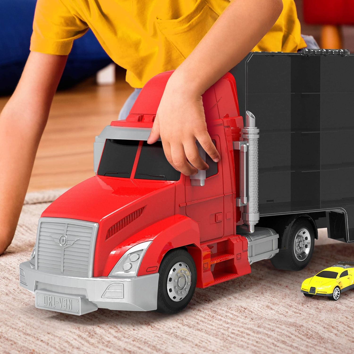 Driven by Battat – Large Toy Carrier Truck for Kids with 2 Pull – Back Cars – Toy Transport Truck & Pretend Play Vehicle – Durable Construction & Easy to Grip – 3+ Years
