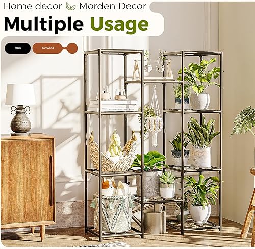 Miniatura 5 de Bamworld Soporte para plantas al aire libre, estante de metal para múltiples plantas, soporte grande para plantas, impermeable, para jardín, sala de