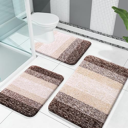 OLANLY Juego de alfombras de baño de 3 piezas, alfombras de baño de microfibra suave y absorbente y contorno en forma de U, alfombra de baño