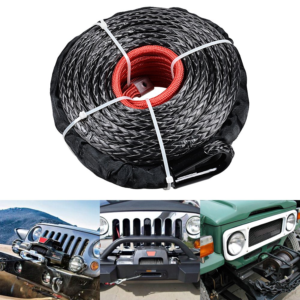 amopacorp 95 feet 3/8 inch Synthetic Winch Rope Protective Sleeve and 10 inch Blue 8000lbs-15000lbs Aluminum Hawse Fairlead