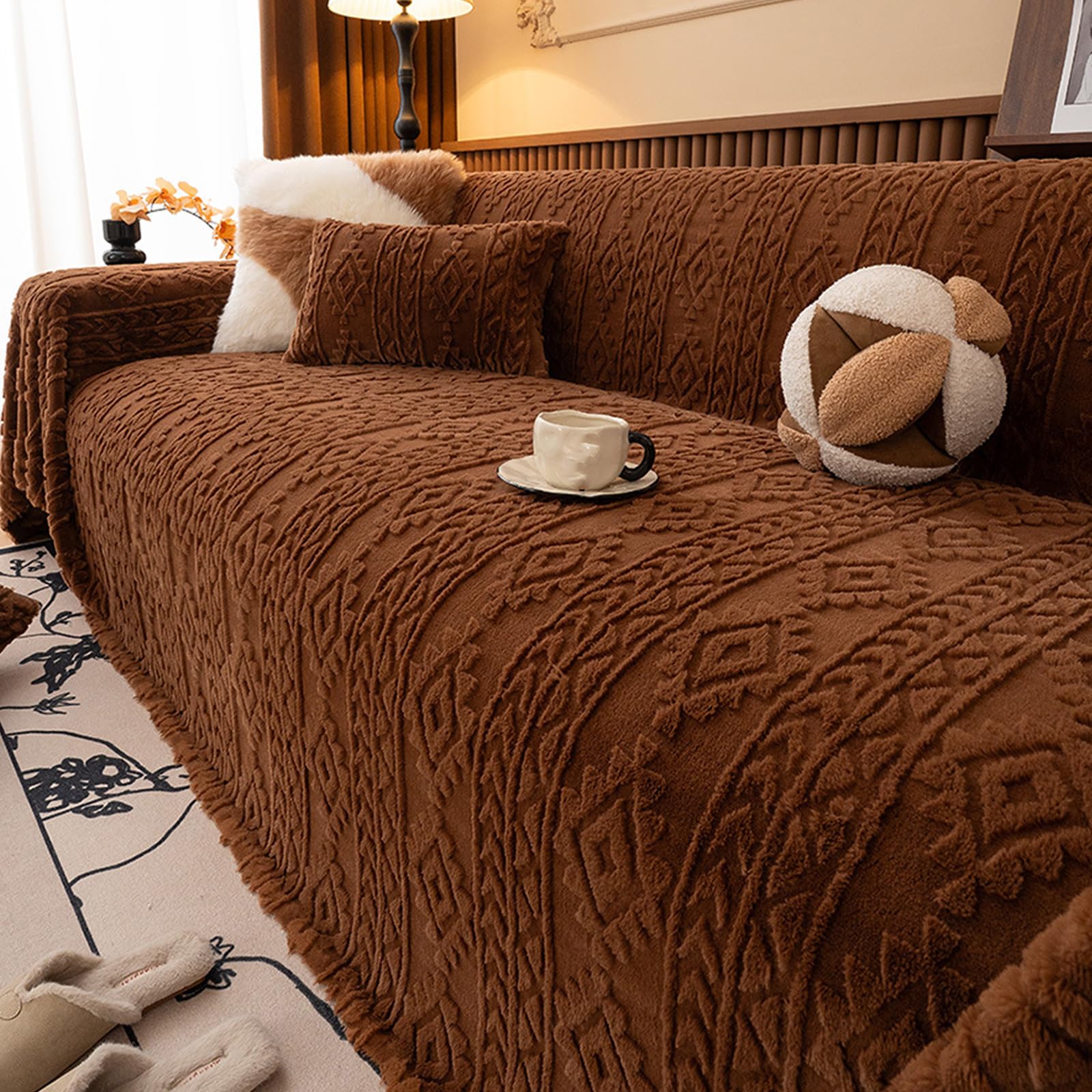 Housse de canapé imperméable microfibre marron protection meuble salon angle L