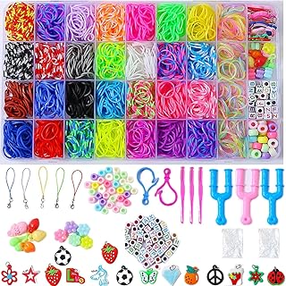 JcoGel 2500+ Rubber Bands, Loom Bands Set for Children, DIY Rubber Bands Set for Bracelet, 15 Charms, 80 + Beads, 3 Crochet Hooks, 3 Y-Loom Loom Bands Kit