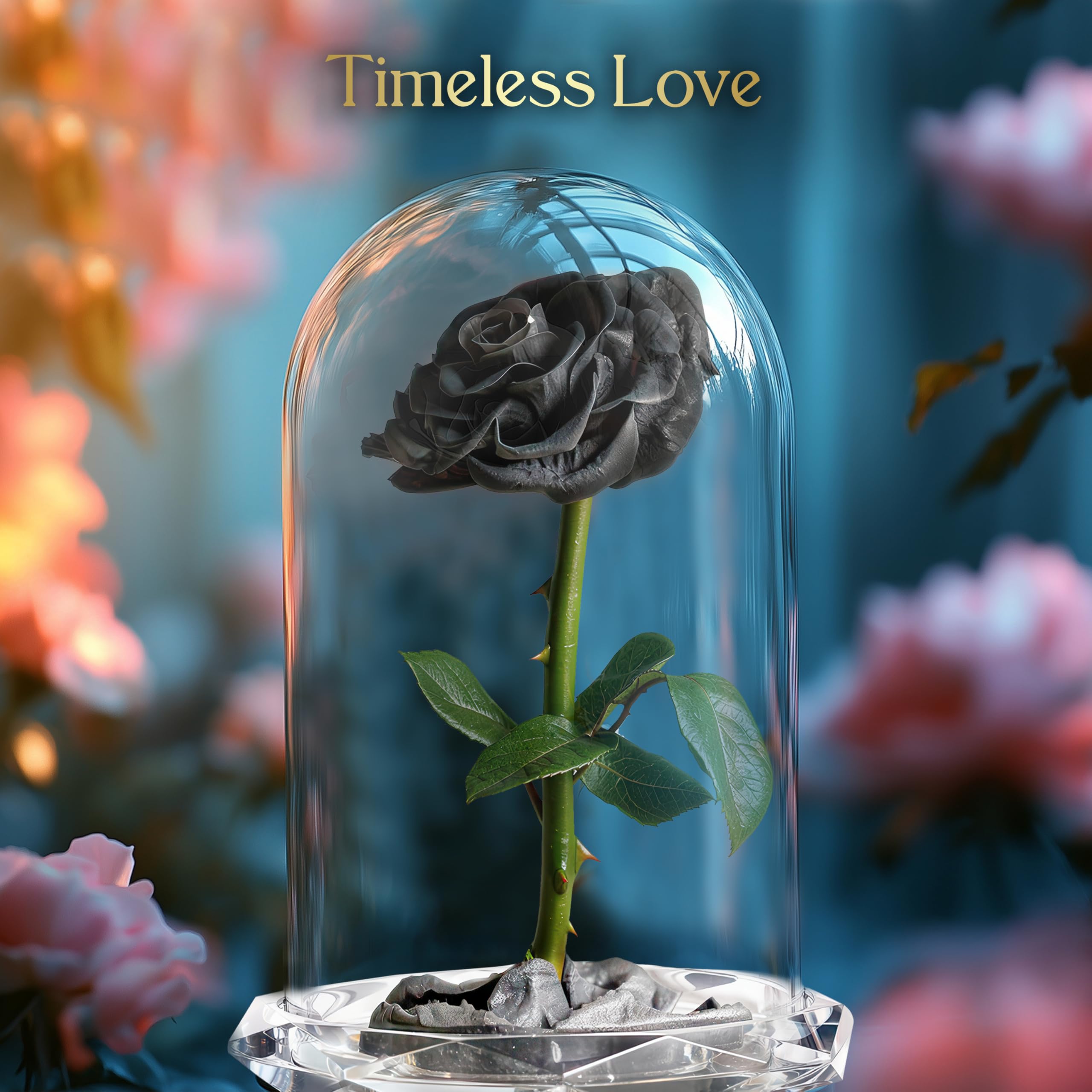 INTIGNIS Rose Stabilisée sous Cloche en Verre, Véritable Fleur Préservée Jusqu’à 5 Ans, Cadeau Élégant pour Femme, 25 cm avec Fleur 8 cm, Base Décorative (Noir)