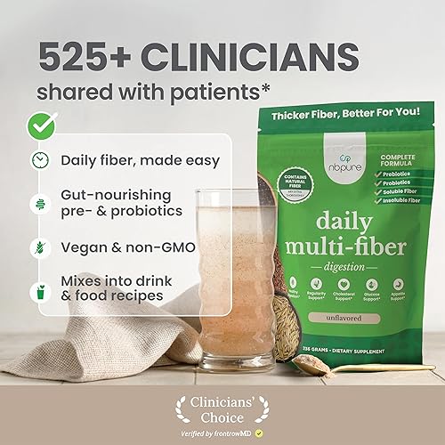 Miniatura 3 de nbpure Mezcla diaria de fibra en polvo para la salud digestiva, apoyo del colesterol, control saludable del peso, con fibra prebiótica, insoluble,