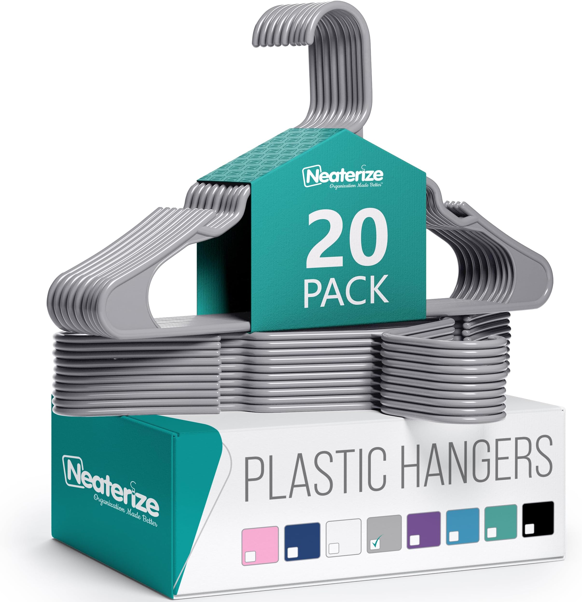 Plastic Hangers 20 Pack Grey - Clothes Hangers - Makes The Perfect Coat Hanger and General Space Saving Hangers for Closet and New Apartment Essentials - Percheros Ganchos para Colgar Ropa Hangars