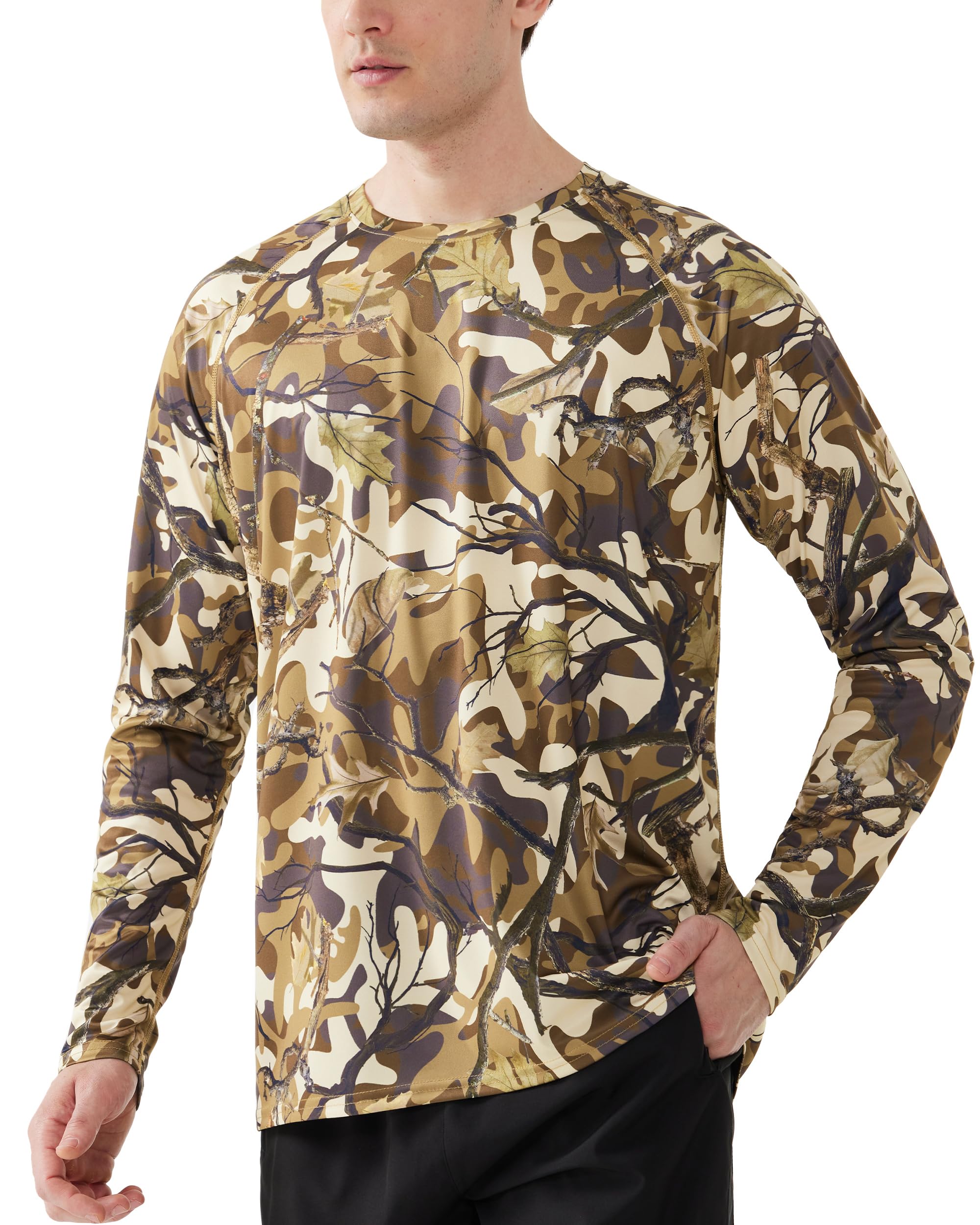 FISHEAL Men's Camo Hunting Shirts - Long Sleeve Performance Camouflage Fishing Shirt Lightweight Quick Dry UPF 50+