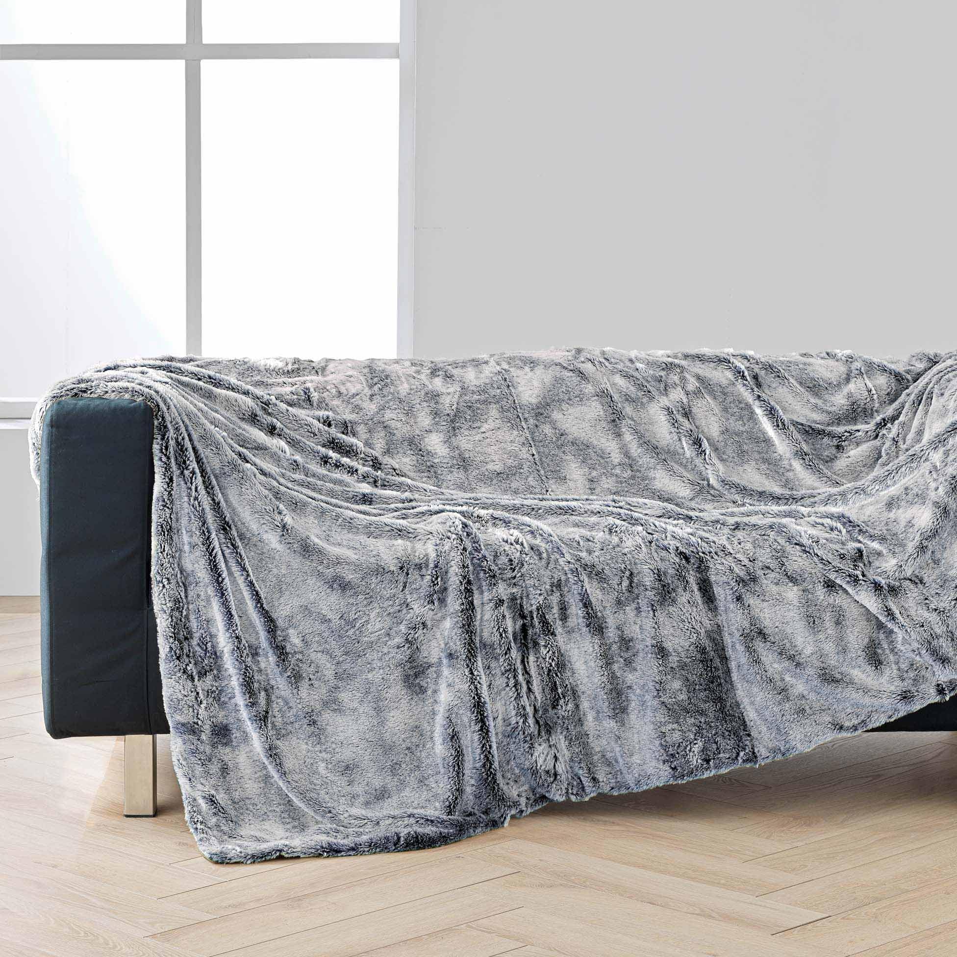 Douceur d'Intérieur, Plaid Chaud Hiver (180 x 220 cm) Antartic Gris, Imitation Fourrure et Polaire