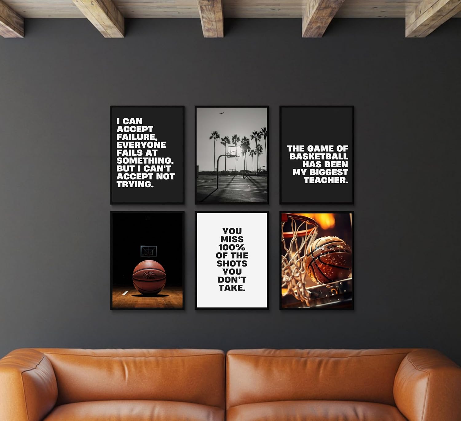 6pcs Basketball Wall Art Unframed Inspirational Sport Canvas Black White Basketball Motivational Quotes Poster Prints Teen Boys Kids Painting Wall Decor Basketball Boys Bedroom Decor Sports Picture