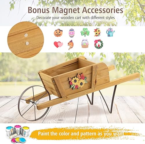 Miniatura 3 de Giantex Macetero de madera para carretilla, pequeña carretilla, cama elevada para interiores y exteriores, con 9 accesorios magnéticos, rueda, 2