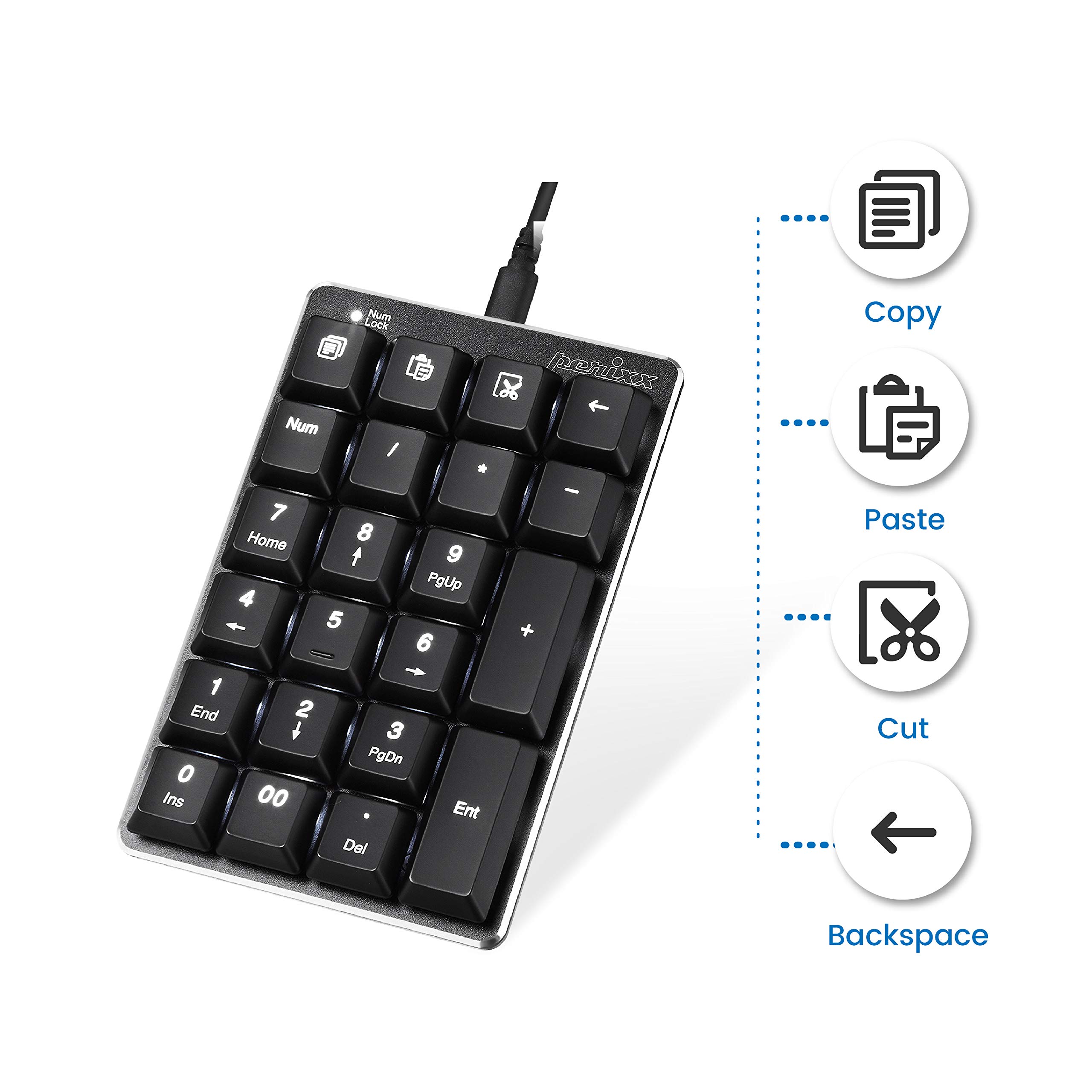Perixx PERIPAD-303 Teclado numérico mecánico retroiluminado USB con Cable, tamaño Completo, 22 Teclas