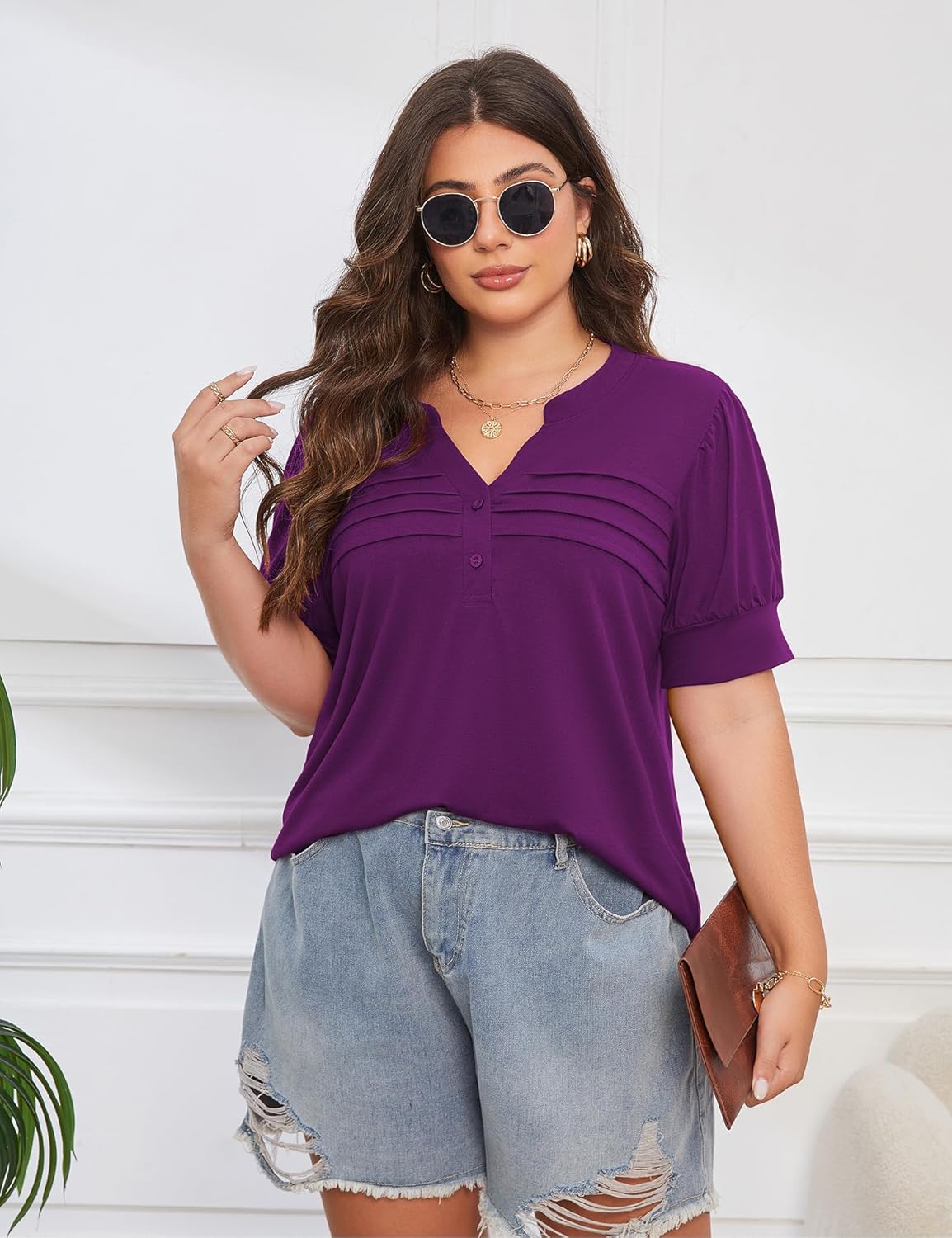 Women's Plus Size Tops Short Sleeve V Neck Blouses Casual Tunic Spring Summer 2025 XL-4XL - Image 4