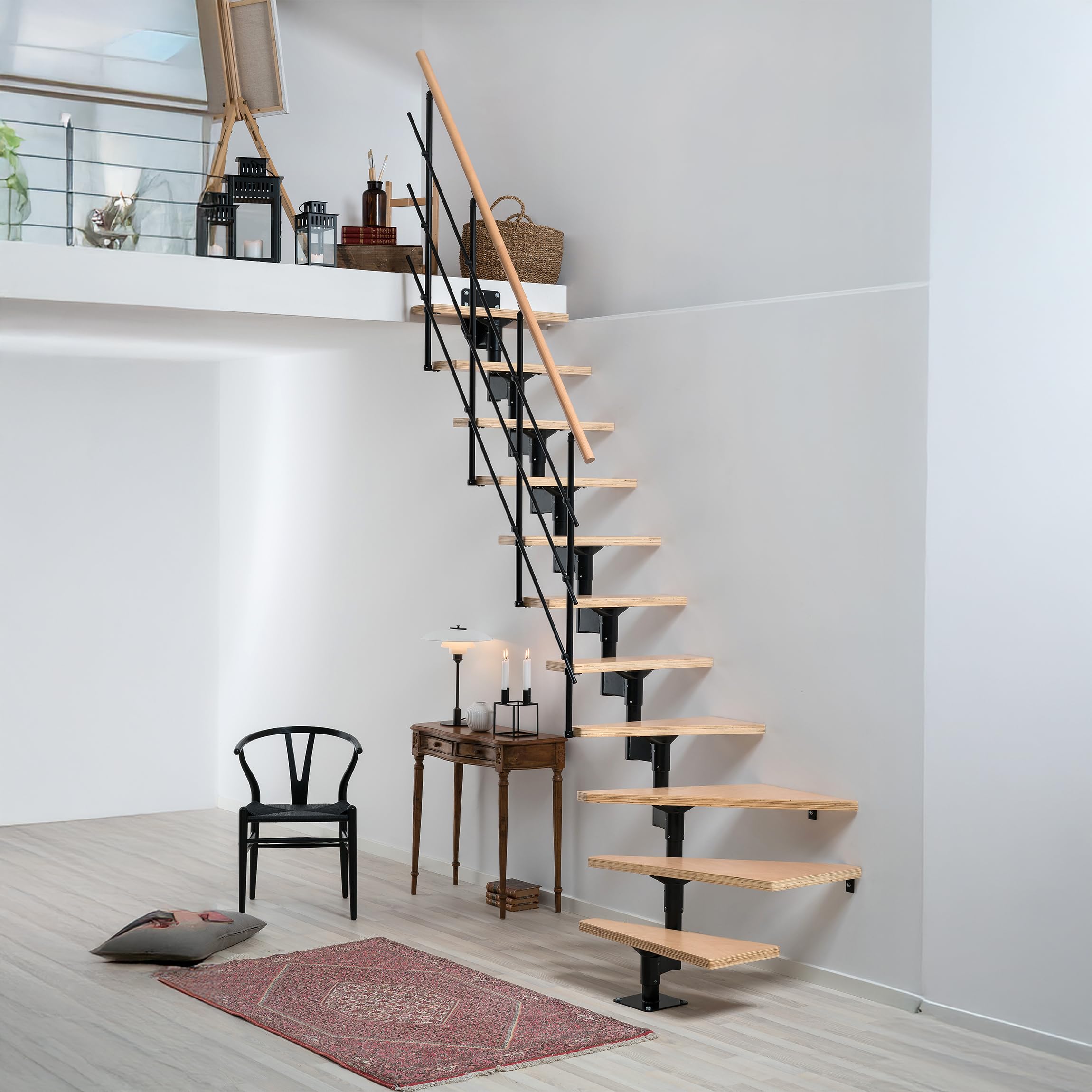 DOLLE Elegante Raumspartreppe in modernem Design, edlem Schwarz und Stufen aus Buche Multipex