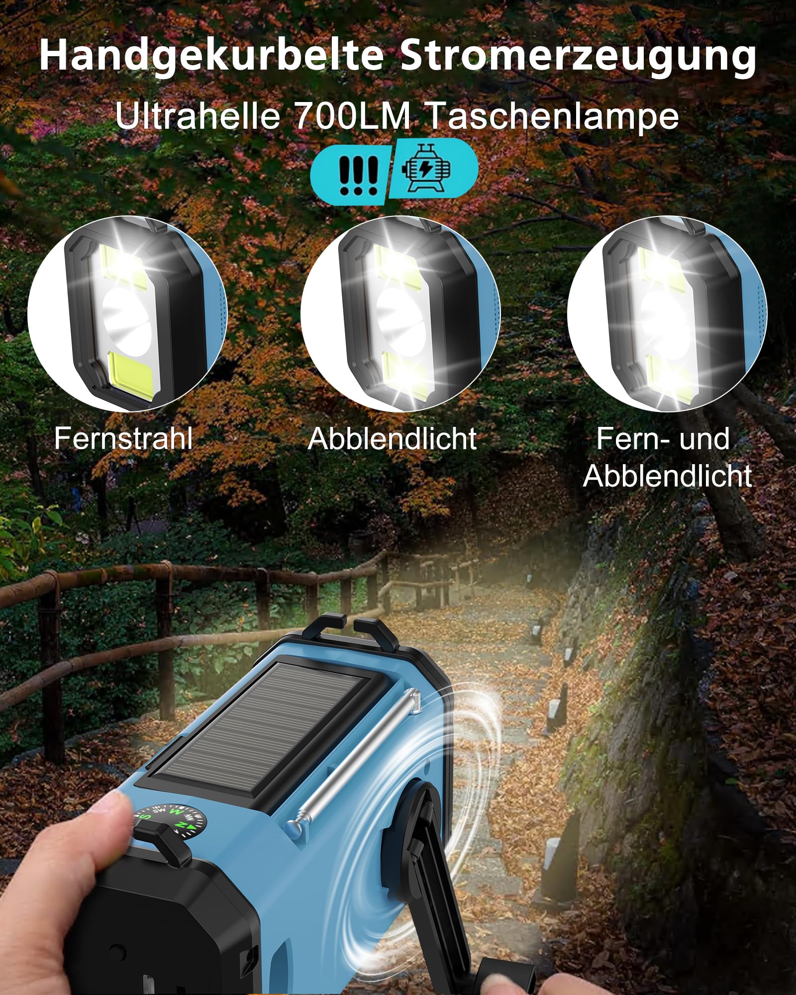 48100mWh Kurbelradio Notfall Radio, Solar Radio mit Weltempfänger, AM FM Radio Dynamo Notradio mit HandyLadegerät, Aufladbar Taschenlampe&Leseleucht, Kompass,SOS für Stromausfälle Ourdoor Camp Notfall