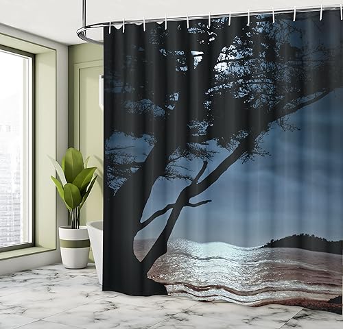 Miniatura 4 de Ambesonne Nature Scenery Art Decorations Collection, Rocks Water Spring Sunset Ocean Waves Cave Waterfall Picture, Cloth Bathroom Shower Curse,
