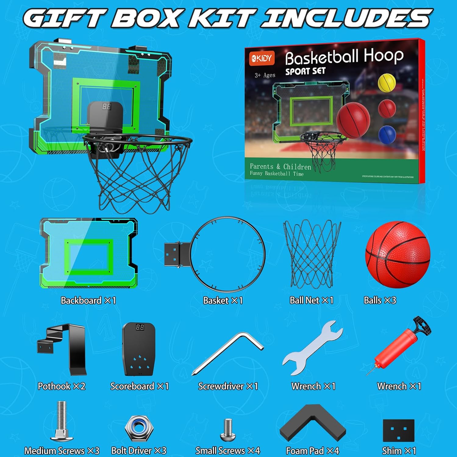OKKIDY Mini Indoor Basketball Hoop, Light-up Basketball Hoop with Electronic LED Scoreboard, Small Outdoor Basketball Game Toys for 6, 7, 8, 9, 10, 12+ Year Old Girls Boys Kids Teen Adults, Idea Gifts