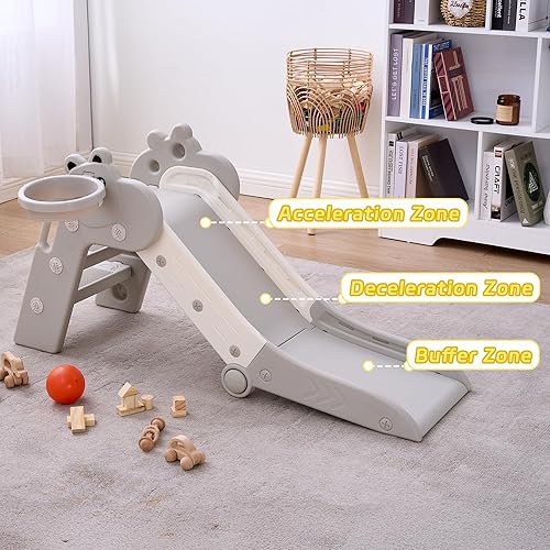 Miniatura 2 de Toboganes de interior para niños pequeños, plegables de plástico con aro de baloncesto y pelota