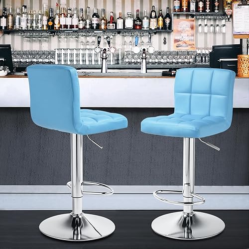 Miniatura 55 de Magshion Juego de 2 taburetes de bar, modernos taburetes de bar giratorios de piel sintética con respaldo, sillas de bar cuadradas ajustables sin