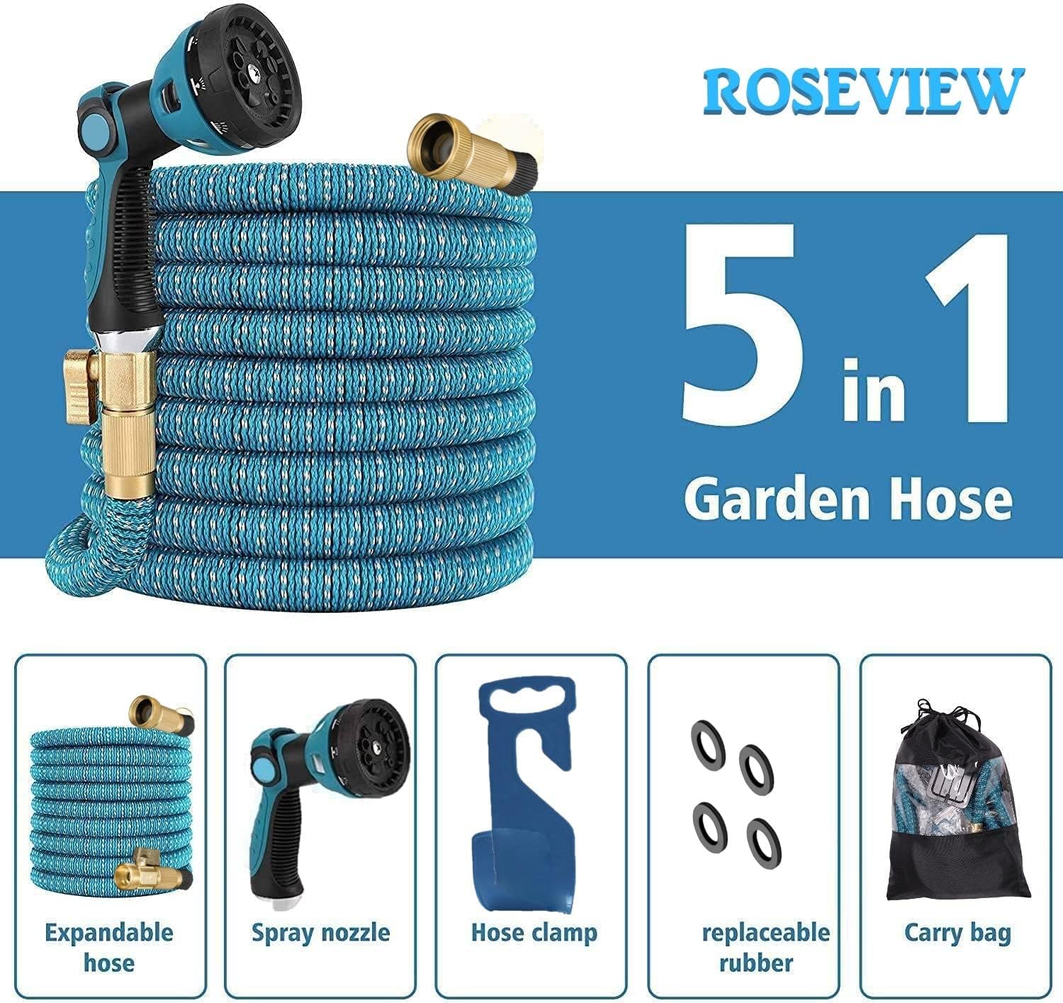 Tubo Acqua Estensibile da Giardino 50m + 20m per Irrigazione e Doccia (Azzurro Cielo, 45m)