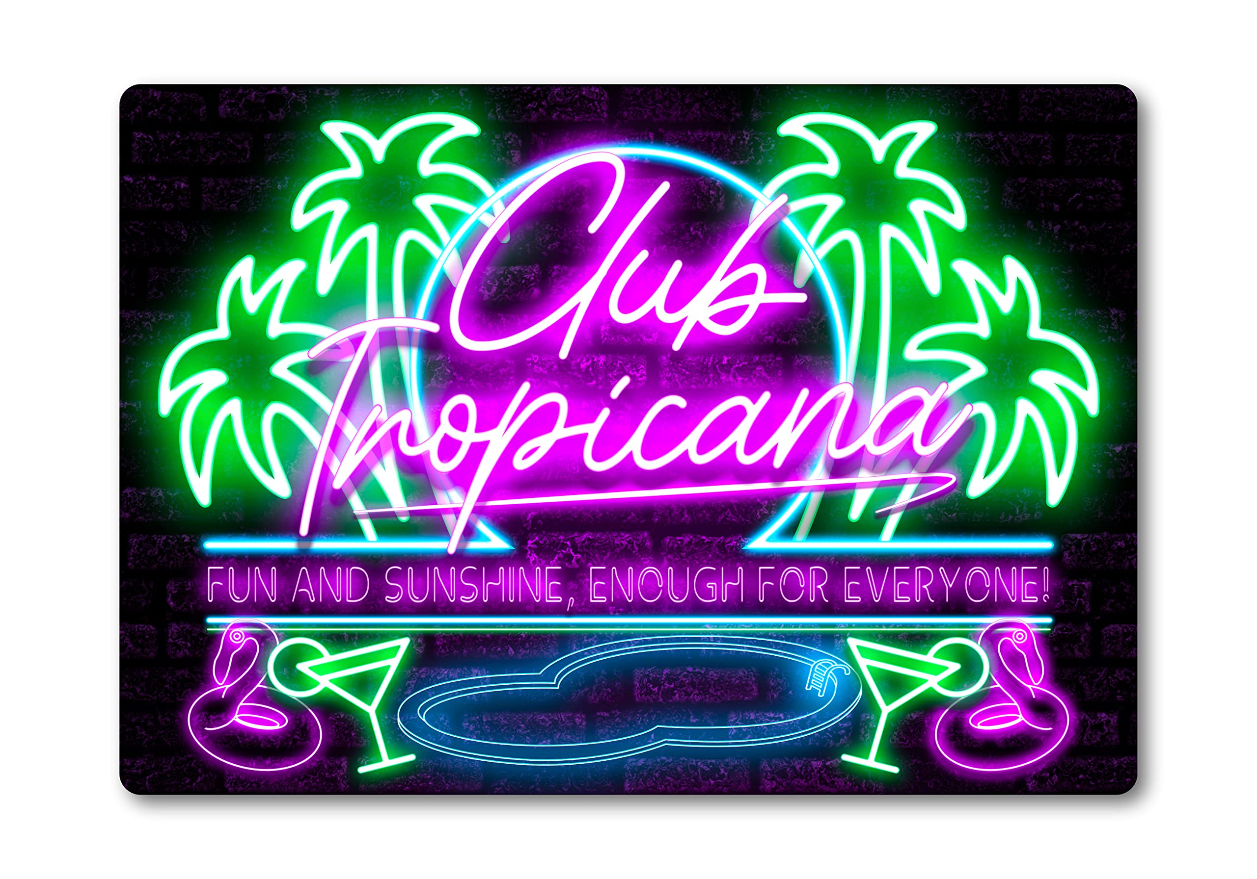 Club Tropicana Bar Sign METAL Plaque Eighties 80s Neon Cocktail Nightclub Style. Home Pub Shed Man Cave. Wham Pop. Various Sizes and styles (A3 (405 x 283mm))