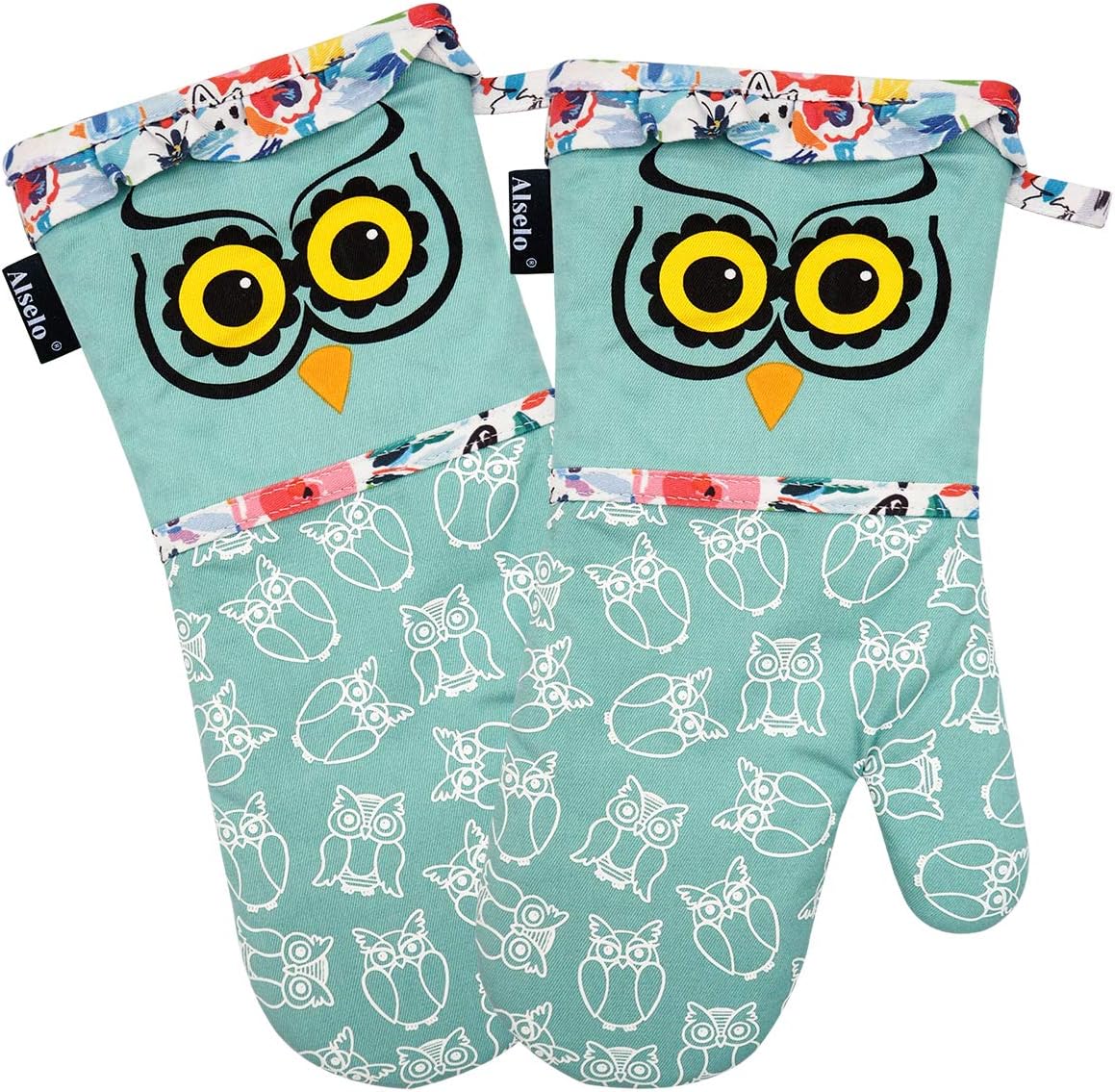 Oven Mitts, Heat Resistant with Soft Quilted Cotton Lining Set of 2, Fashion Animal Design with Silicone Printing Anti-Slip Kitchen Gloves for Safe Backing Cooking Barbecue (Green 2) - Image 9