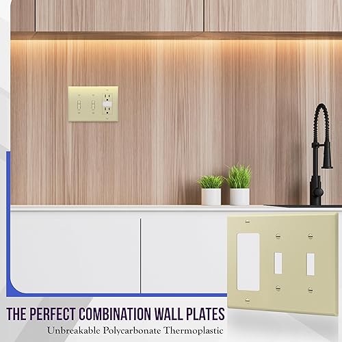 Miniatura 3 de ENERLITES Placa de pared combinada de doble palancaindividual decorador de salida basculante, tamaño estándar, cubierta de interruptor de luz de 3