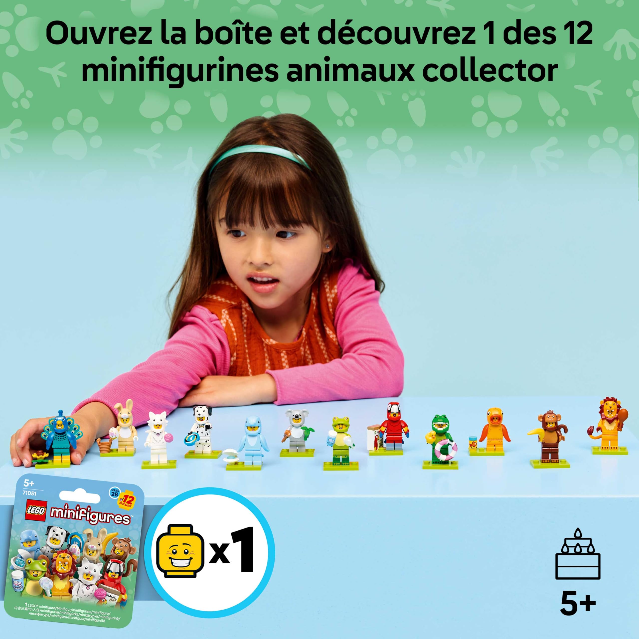 LEGO Minifigures Série Animaux 28 - Boîte Mystère 71051 - 1 des 12 Jouets Surprises à Collectionner - Figurines Dont Lion, Lapin, Chat & Dauphin - Pinata dès 5 Ans