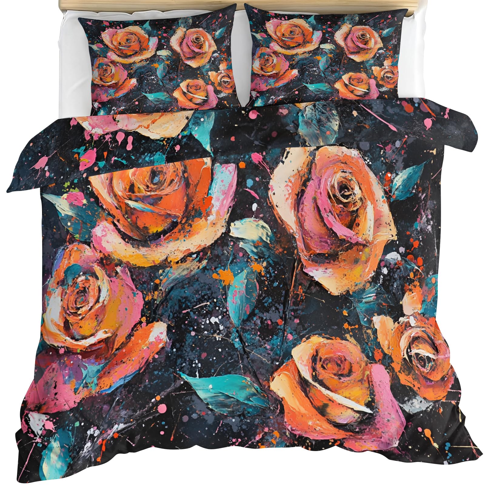 Housse de couette 135 x 200 cm avec fermeture éclair et taies roses