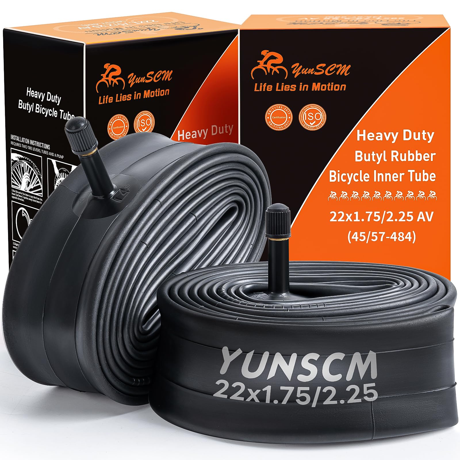 2-PCS 22" Heavy Duty Bike Tire Tubes 22x1.75/2.25 AV32MM Schrader Valve 45/57-484 Inner Tubes 22 Bicycle Inner Tubes Compatible with 22 x 1.75 22x1.95
