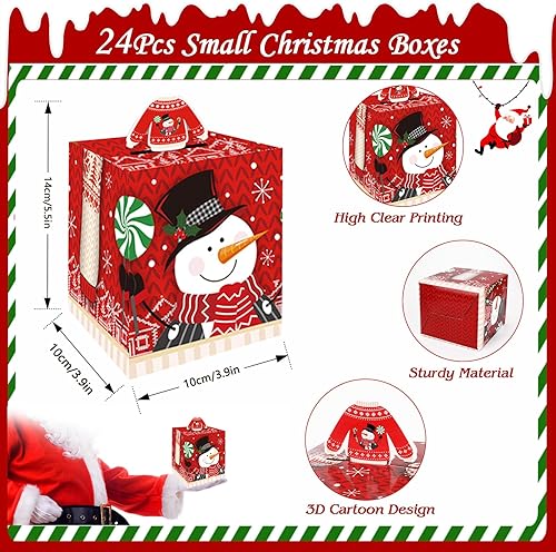 Miniatura 4 de Konsait Paquete de 24 cajas pequeñas de Navidad, cajas de regalo de Navidad de papel kraft a granel, cajas de regalo de Navidad para suéter feo 3D,